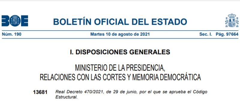 Se publica el Real Decreto 470/2021 por el que se aprueba el Código Estructural